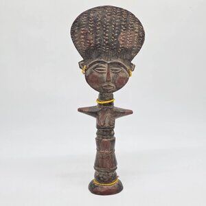 Vintage African Wood Sculpture Carved Statue Ashanti Ghana Fertility Doll 13"